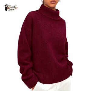 Chunky Knit Pullover Sweater Mock Turtleneck Long Sleeve Loose Fit